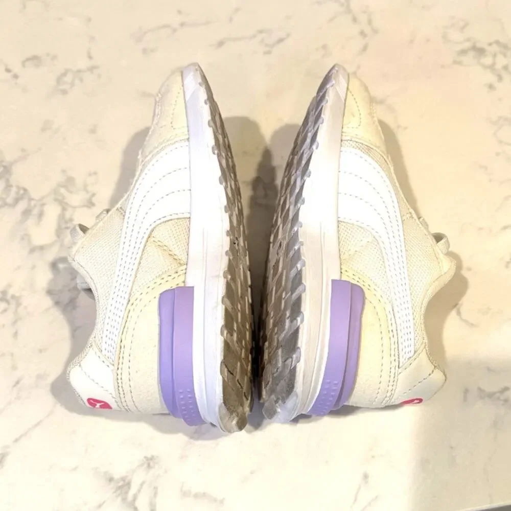 Puma Graviton AC sneakers size 10C cream/beige upper pink purple accents